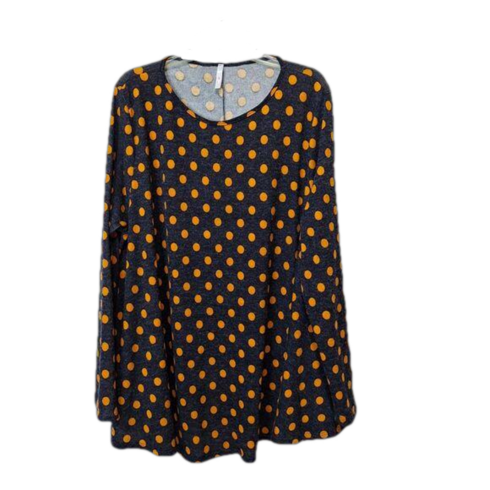 Boutique Womens Plus Size‎ 4X-Large Tunic Top Blue Gold Polka Dot Unbranded Knit